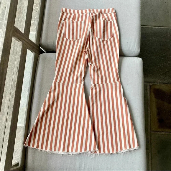 NWT Free People Just Float On Pants Jeans Flare Bell Bottoms Rust Stripe 30 - Picture 9 of 12